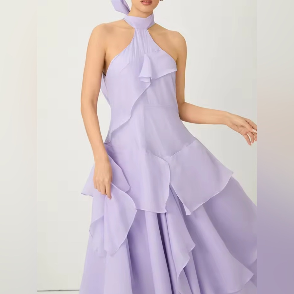 NEW $158 Ruffled Spring Halter Neck Dress - Picture 6 of 7